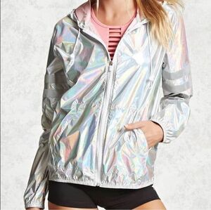 Forever 21 Holographic Reflective Windbreaker Lightweight Jacket Women's Medium